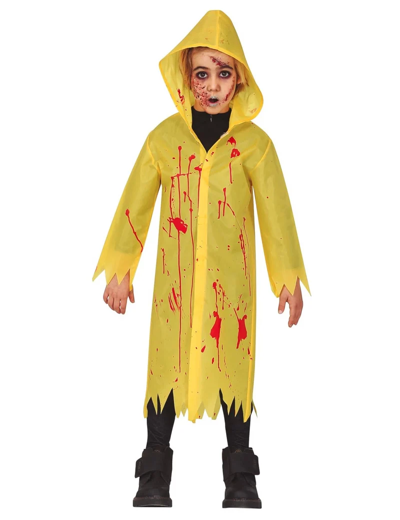 Blutiger Regenmantel Halloween-Kostüm für Kinder Horrorfilm gelb-rot