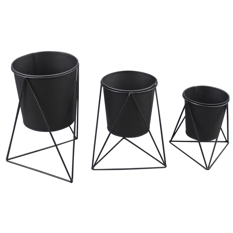 Blumentopf, schwarz,Metall, 3-er Set