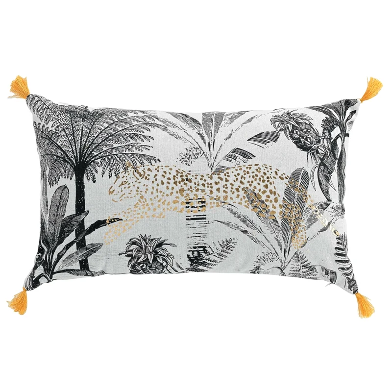 Dekokissen mit Füllung Leopard & Palmen Weiß Gold Schwarz