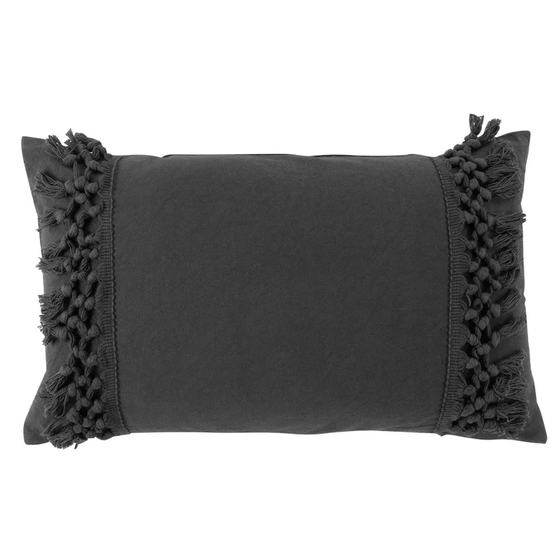 Dekokissen mit Füllung Schwarz Makramee 30x50 cm