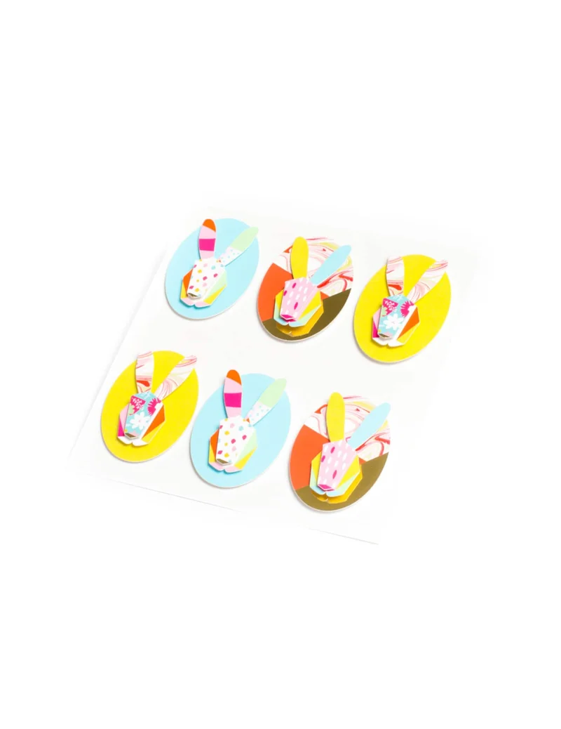 6 bunte Grafik-Hasen-Sticker 4,5 cm für Ostern