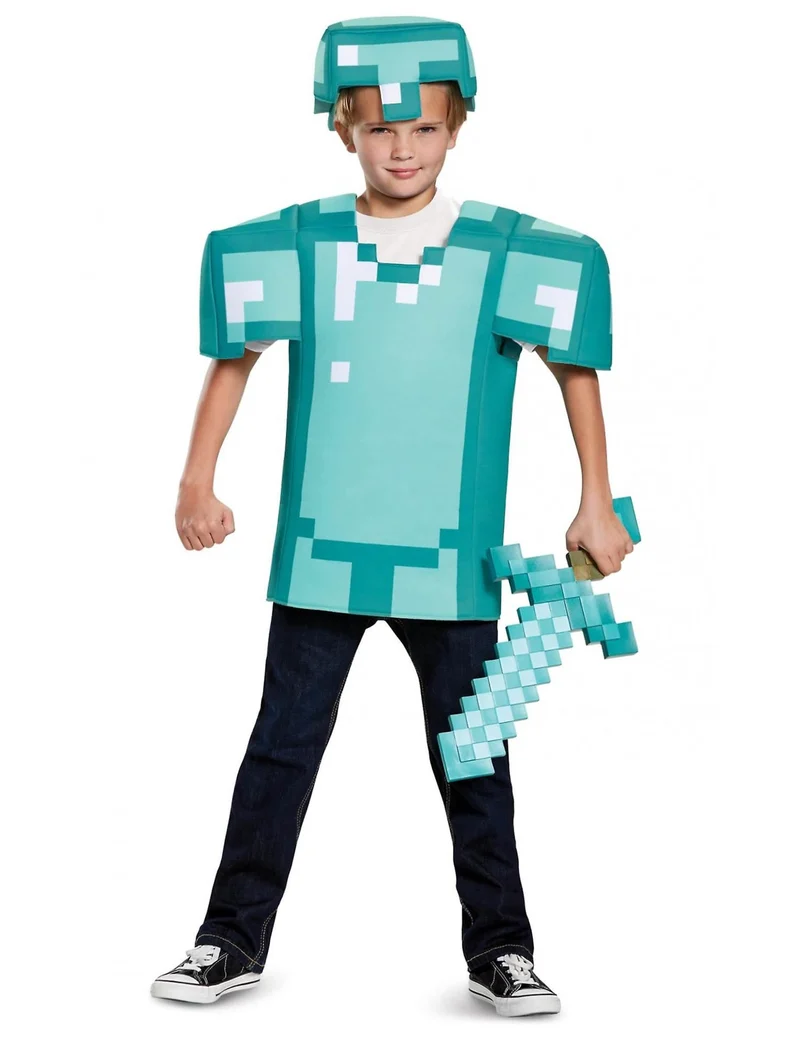 Minecraft™-Kostüm Diamant-Rüstung für Kinder türkis