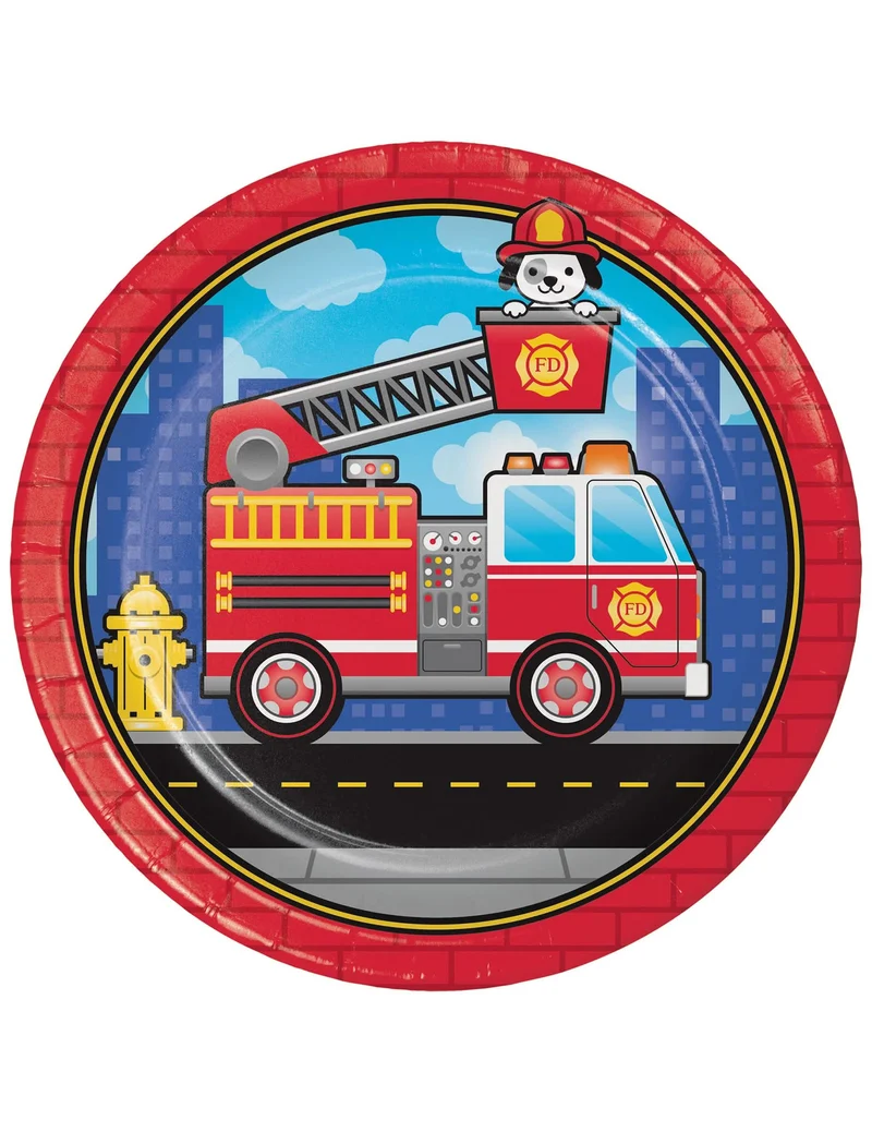 8 Feuerwehrwagen-Pappteller 23 cm für Geburtstag