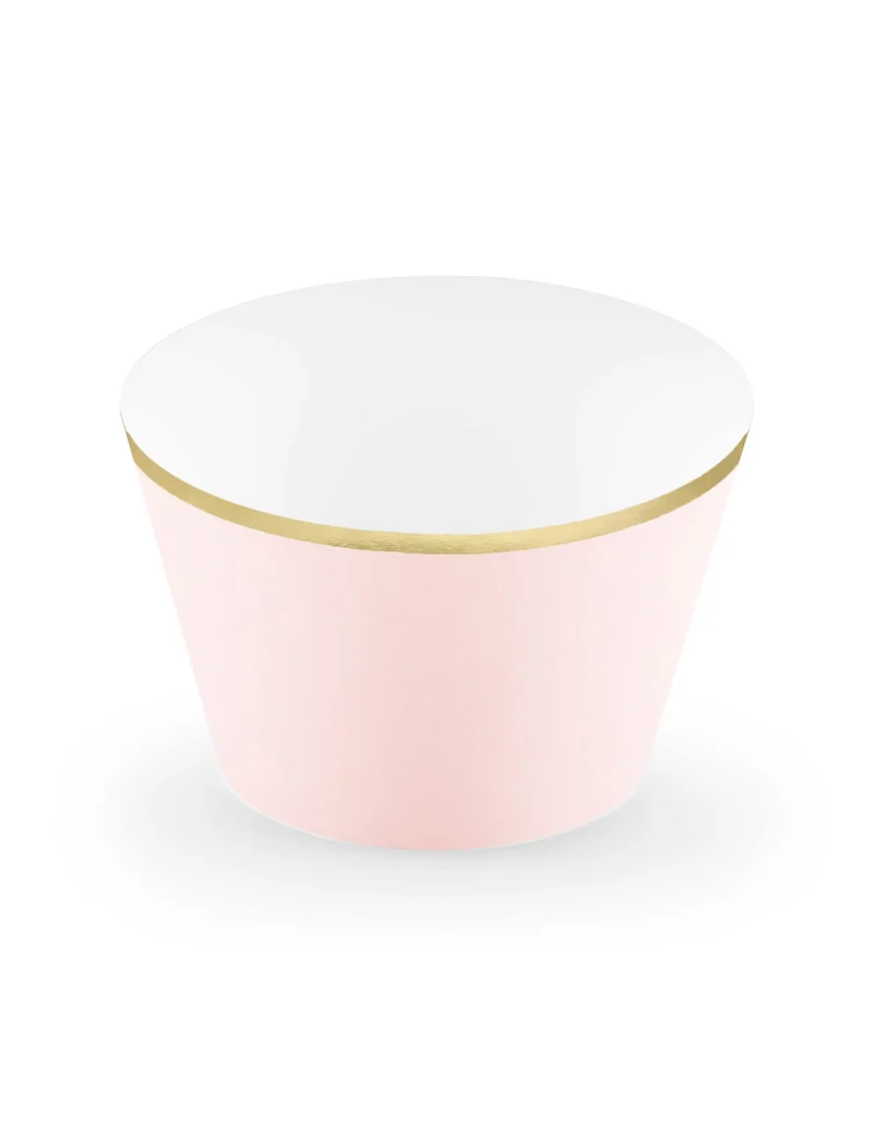 6 Cupcake-Wrapper aus puderrosa und metallisch goldenem Karton