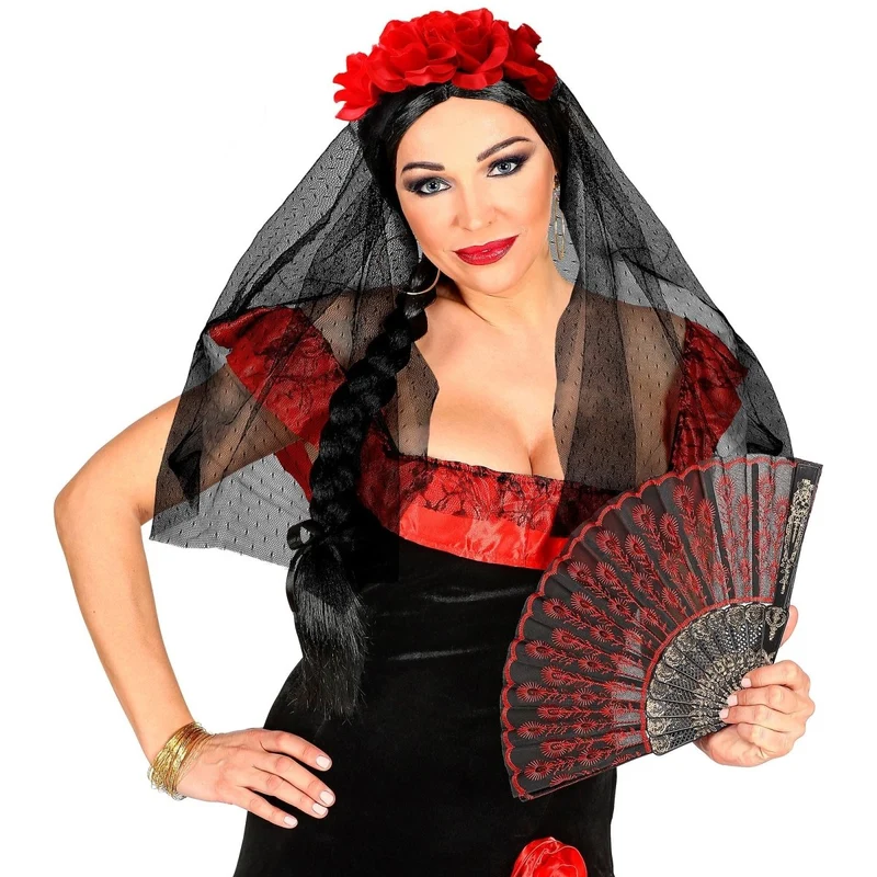 Dia De Los Muertos Haarband Schleier mit Rosen