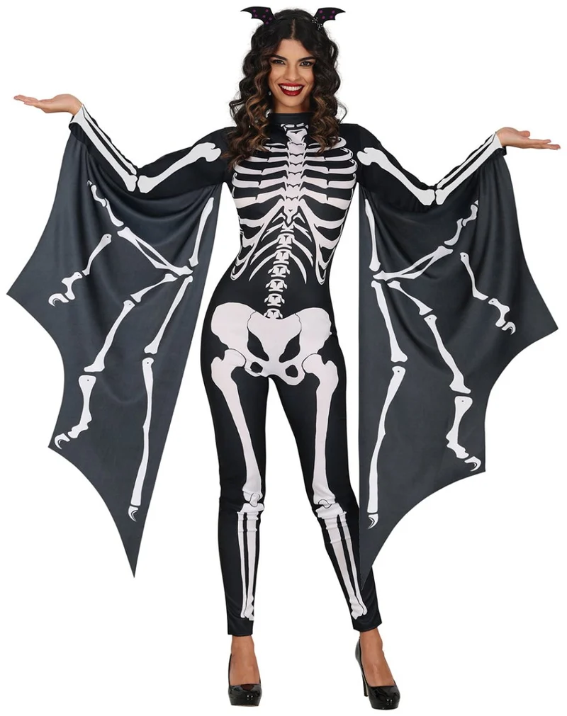 Halloween Kostüm Damen Fledermaus Skelett