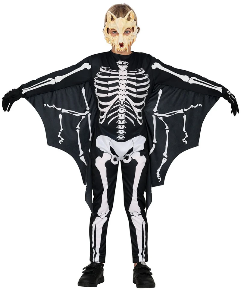 Halloween Kostüm Schwarz Weiß Kind Fledermaus Skelett