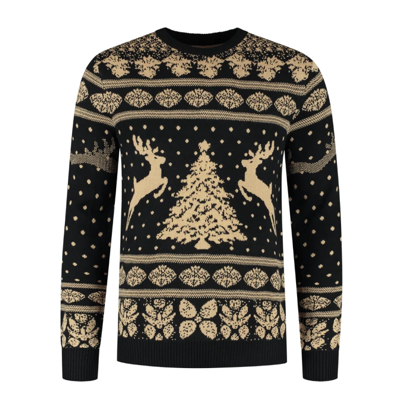 Weihnachtspulli Schwarz Gold Herren Rentier