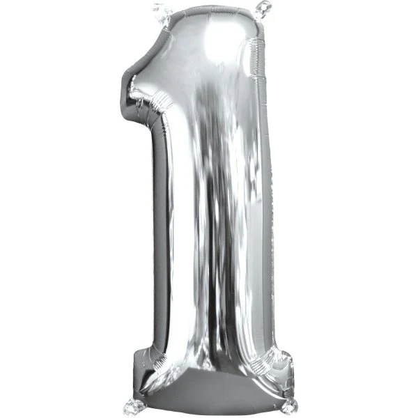 1 Jahr Figur Ballon Silber Leer 66cm