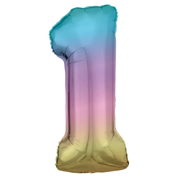 1 Jahr Figur Ballon Regenbogen Pastell Leer 88cm