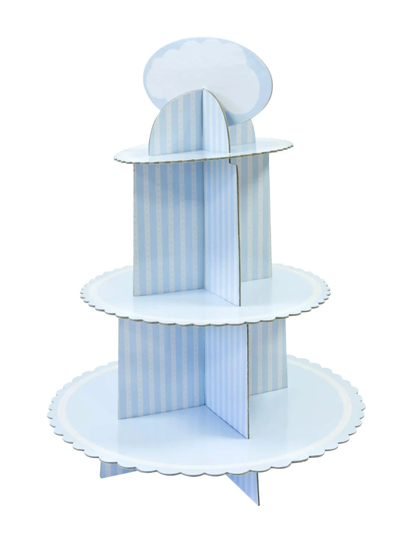 Cupcake-Ständer aus weißem und blauem Karton 30 x 42 cm für Babyparty