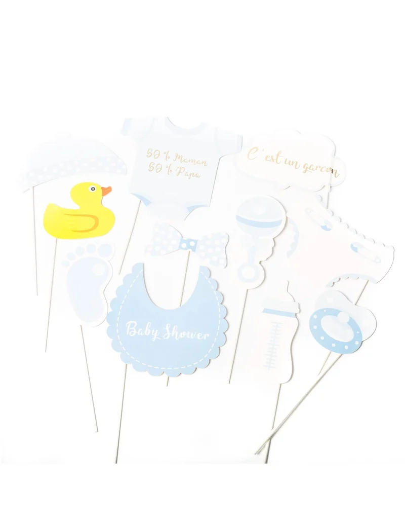 Photobooth-Kit Baby Shower Junge 11 Teile auf Stäben