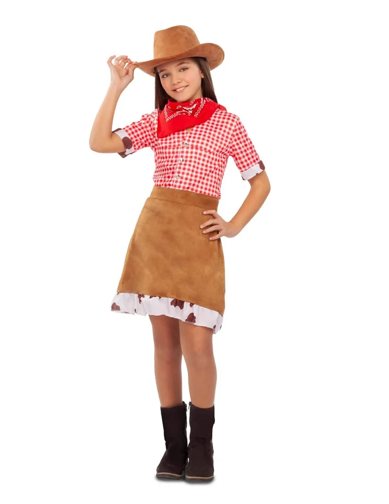 Hübsches Cowgirl-Kostüm für Mädchen Western-Verkleidung braun-rot-weiss