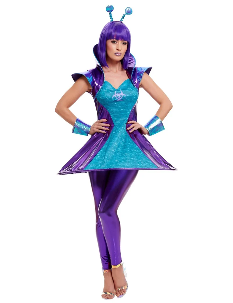 Alien-Damenkostüm Faschingskostüm blau-violett