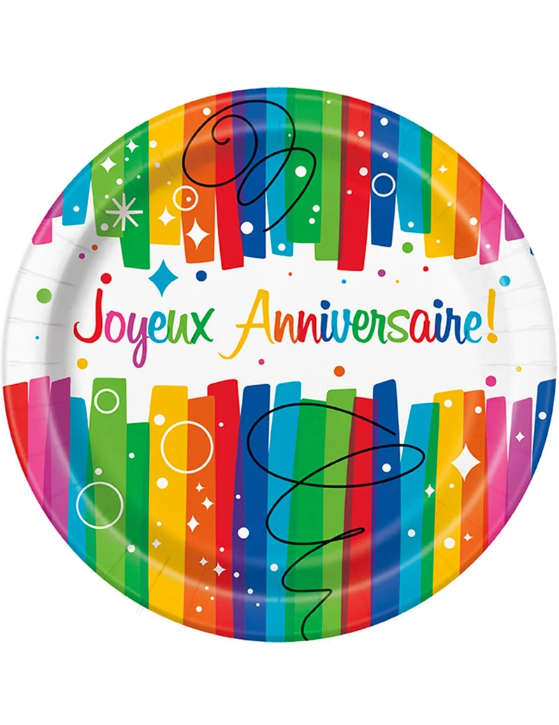 8 bunte Pappteller "Happy Birthday" 23 cm für die Partytafel