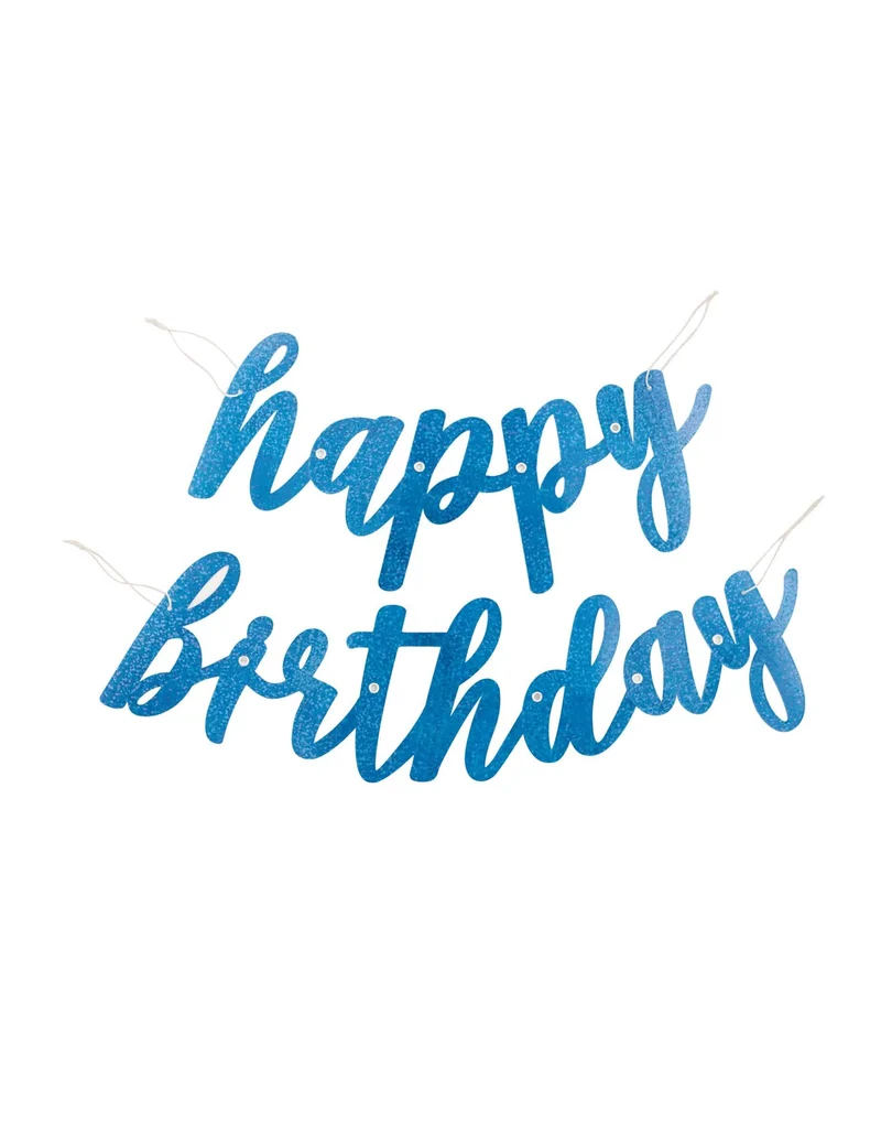 Glitzerblaue Happy Birthday Kartongirlande 84 cm für Geburtstage