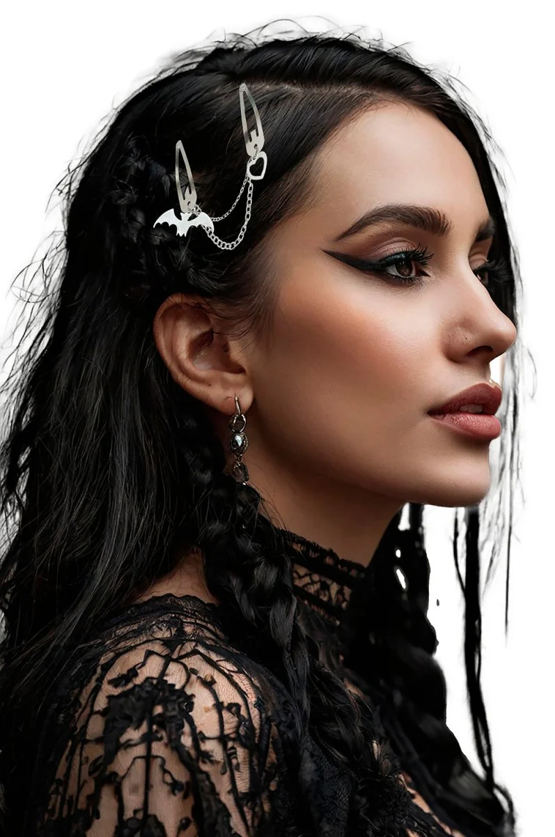 Halloween Haarspange Halskette Fledermaus und Herz