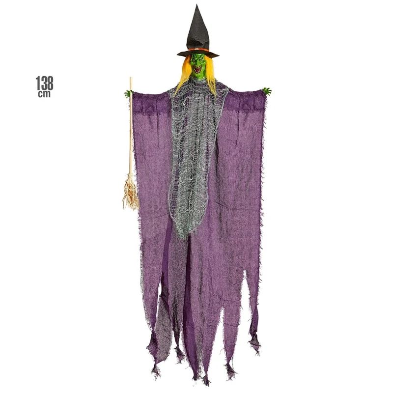 Halloween Puppe Hexe mit Besen 1,38m
