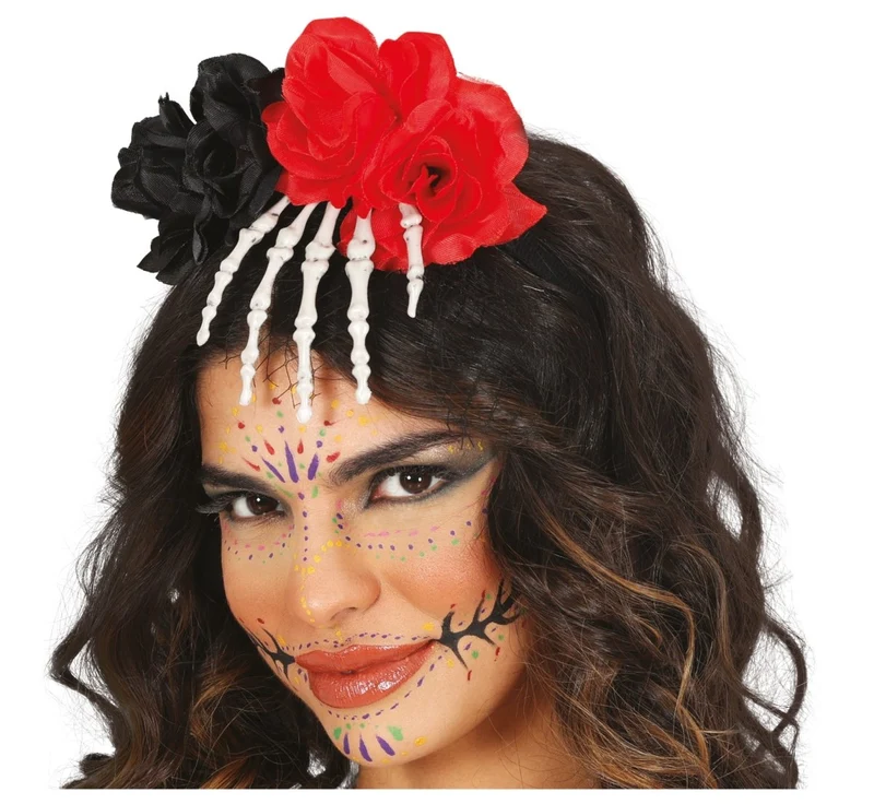 Halloween Haarband Skelett Hand mit Blume