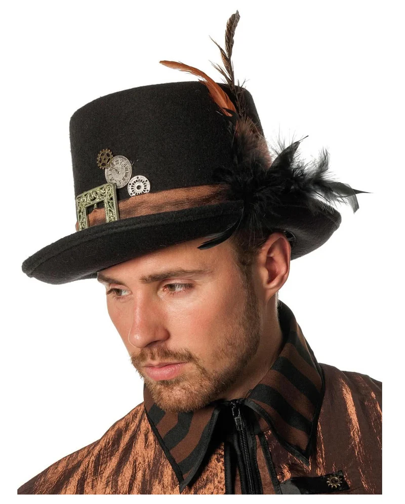 Retro Steampunk Zylinder mit Feder