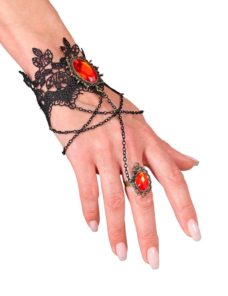 Spitzenarmband mit Ring und roten Steinen Accessoire