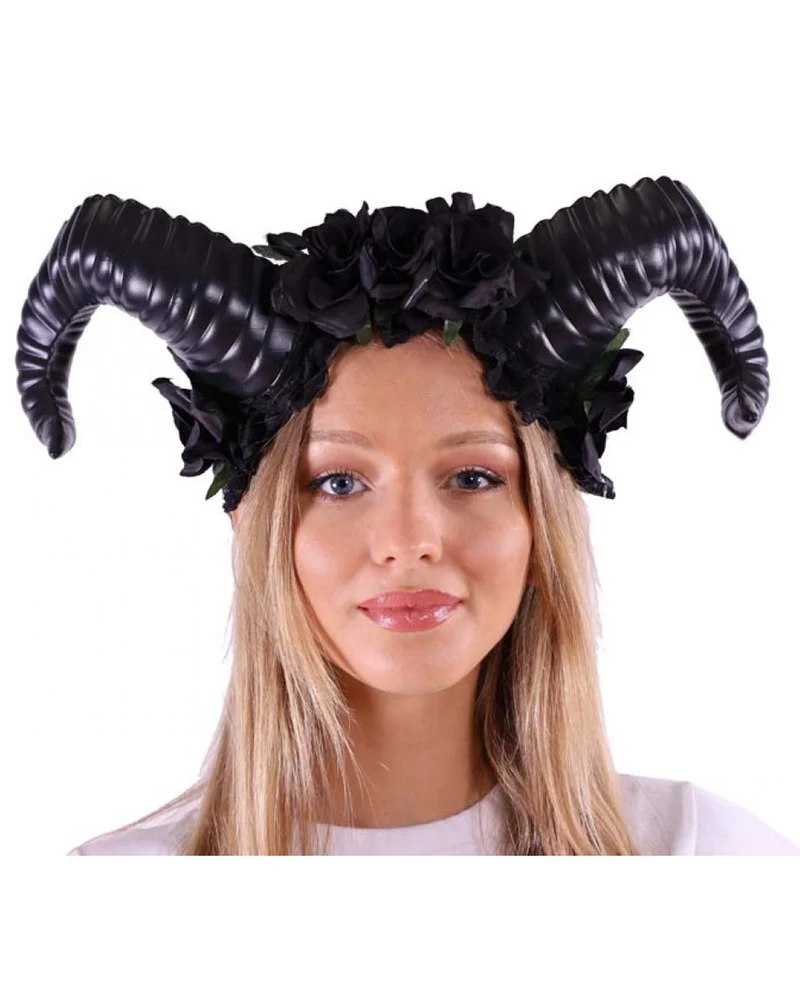 Widder Cosplay Hörner mit Schwarzen Rosen