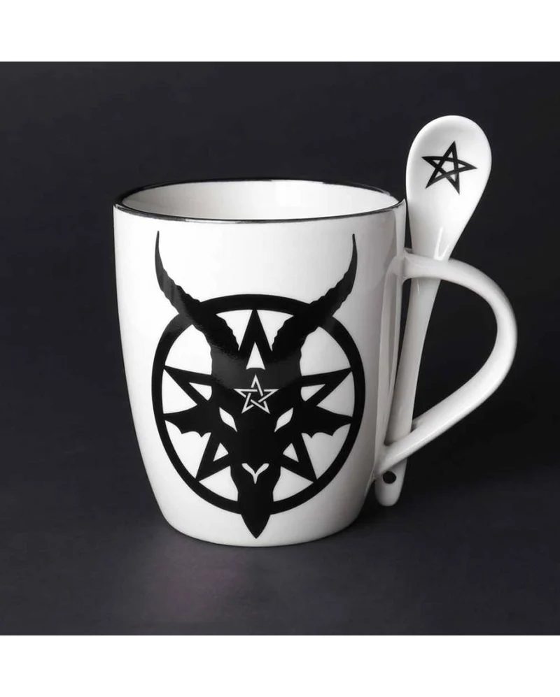 Weiße Baphomet Tasse mit Löffel