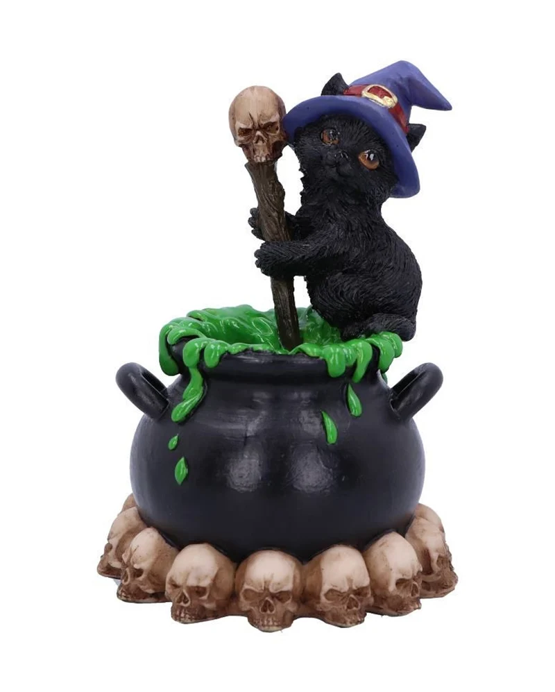 Schwarzes Kätzchen mit Hexenkessel 12cm