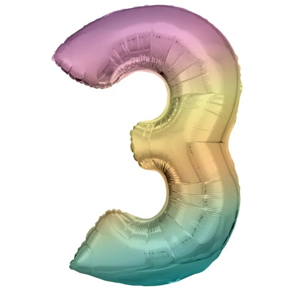 3 Jahre Figur Ballon Regenbogen Pastell Leer 92cm