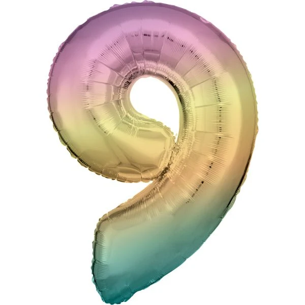 9 Jahre Figur Ballon Regenbogen Pastell Leer 89cm