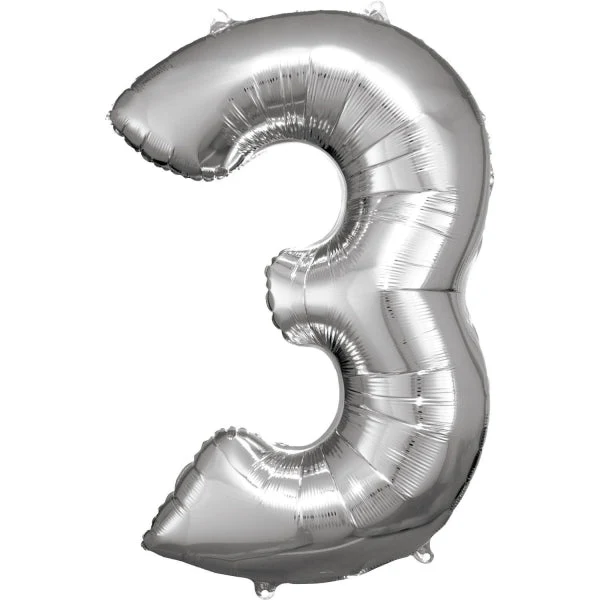 3 Jahre Figur Ballon Silber Glanz Leer 92cm