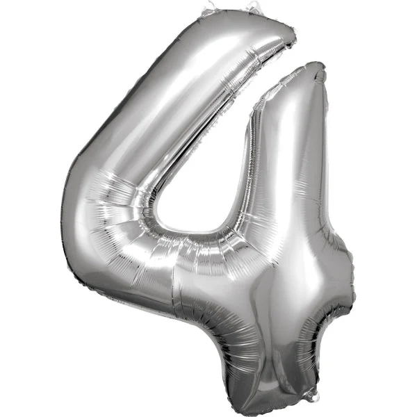 4 Jahre Figur Ballon Silber Glanz Leer 93cm