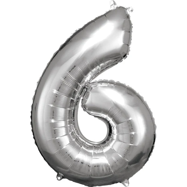6 Jahre Figur Ballon Silber Glanz Leer 88cm