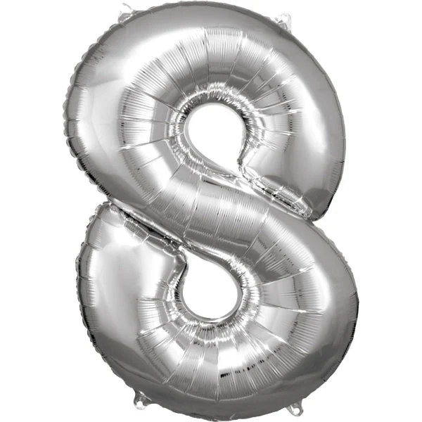 8 Jahre Figur Ballon Silber Glanz Leer 86cm