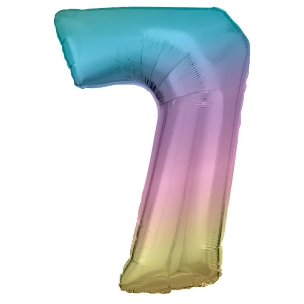 7 Jahre Figur Ballon Regenbogen Pastell Leer 84cm