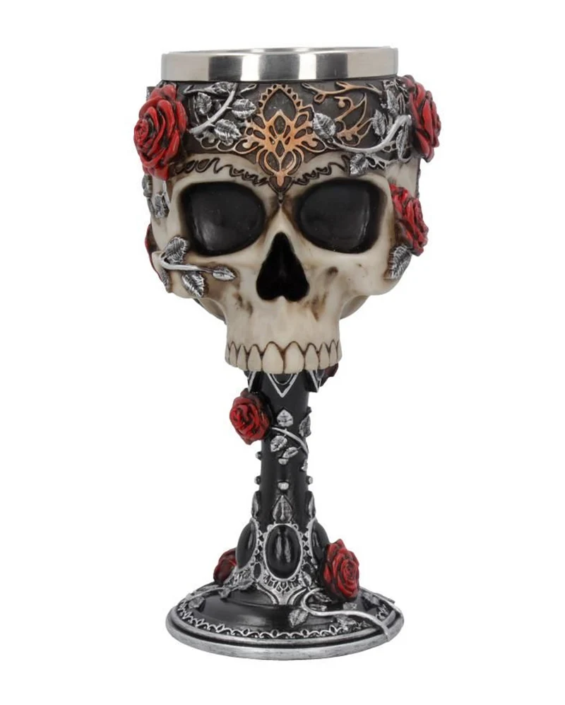 Gothic Totenschädelkelch mit Rosen
