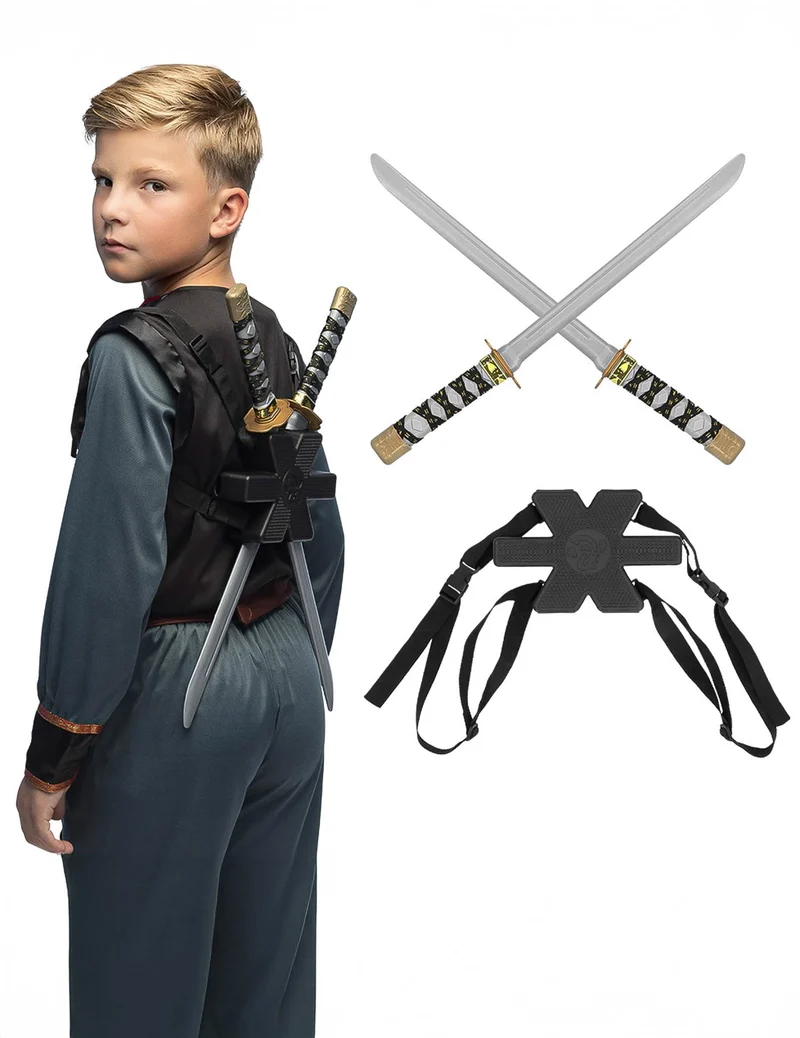 Set 2 Ninja-Schwerter mit Halterung