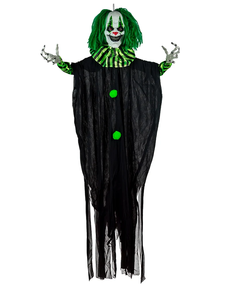 Horror Clown mit Grünen Haaren & LED Augen 120cm