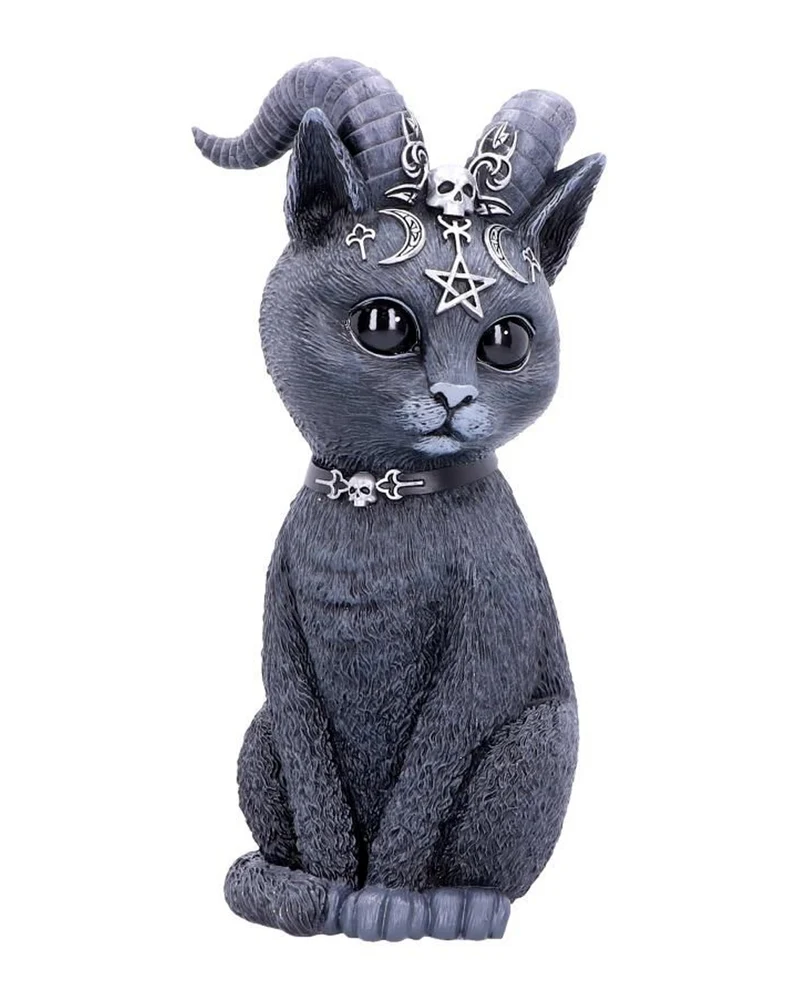 Okkulte Katzenfigur mit Ziegenhörner 26,5cm