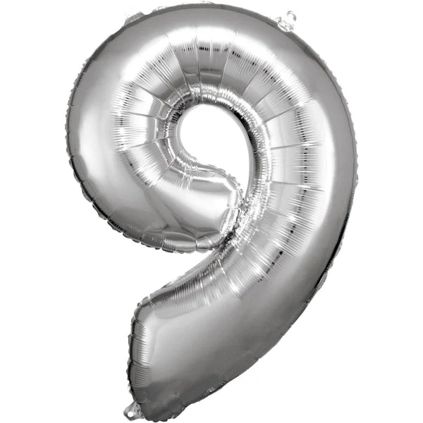 9 Jahre Figur Ballon Silber Glanz Leer 89cm