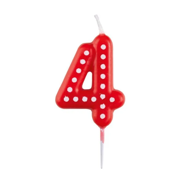 4 Jahre Kerze Rote Punkte 6,5cm