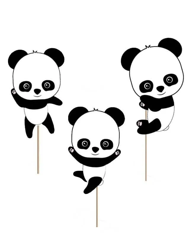 3 Baby Panda Kuchendekorationen 20 cm, Kunststoff-Picks