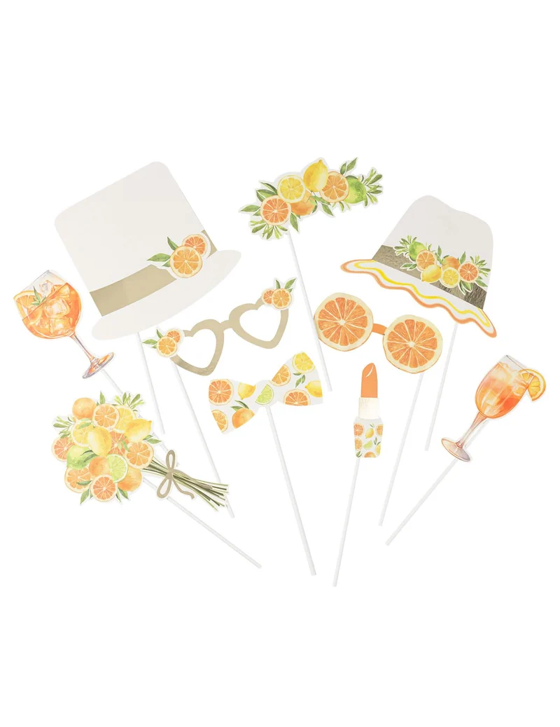 Photobooth-Kit Fizz Zitruspapier in Creme, Orange und Gold für festliche Accessoires