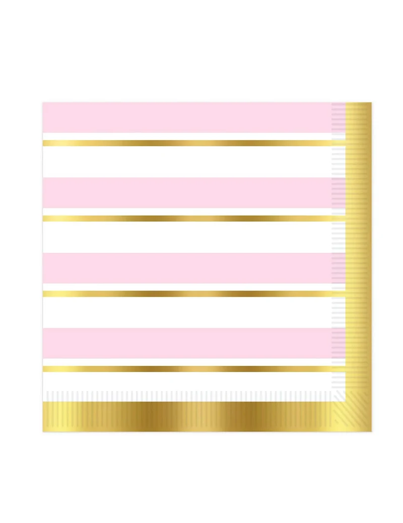 16 goldene rosa-weiße gestreifte Papierservietten 33 x 33 cm