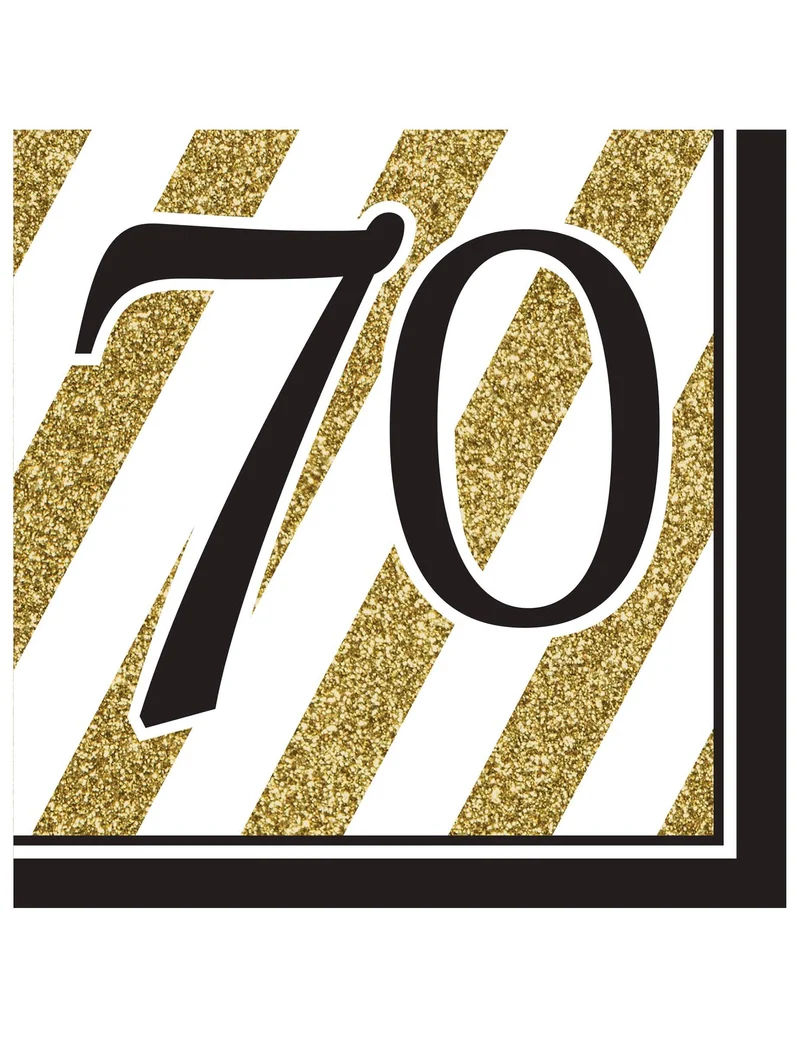 16 schwarz-goldene Papier Servietten70 Jahre