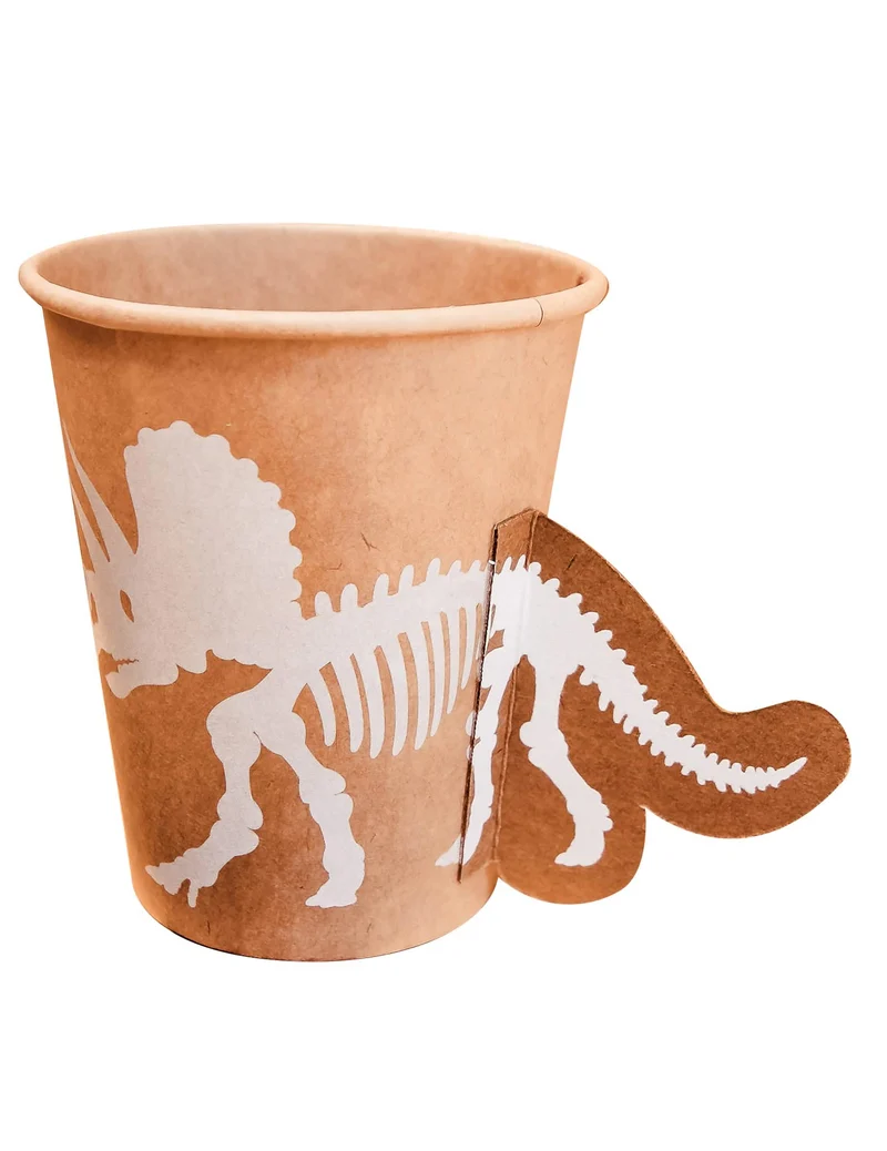 8 weiße und Kraft-Dinosaurier-Becher 255 ml Triceratops-Relief