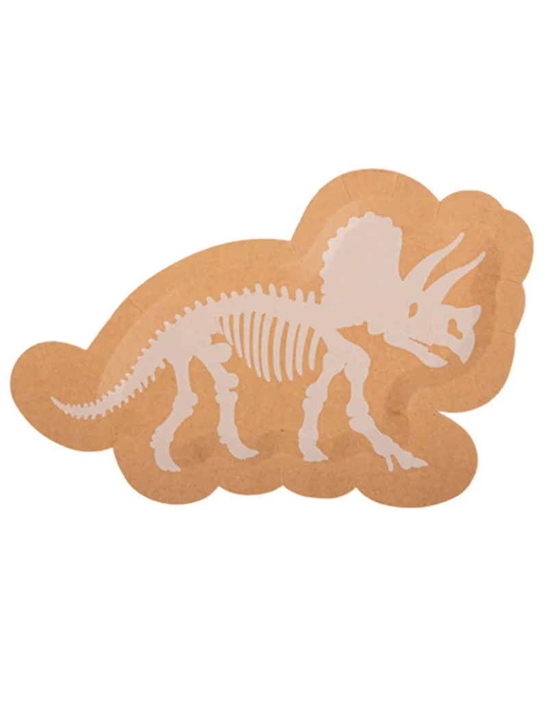 8 weiße und Kraft-Dinosaurier-Teller 14,5 x 22 cm Triceratops-Skelett
