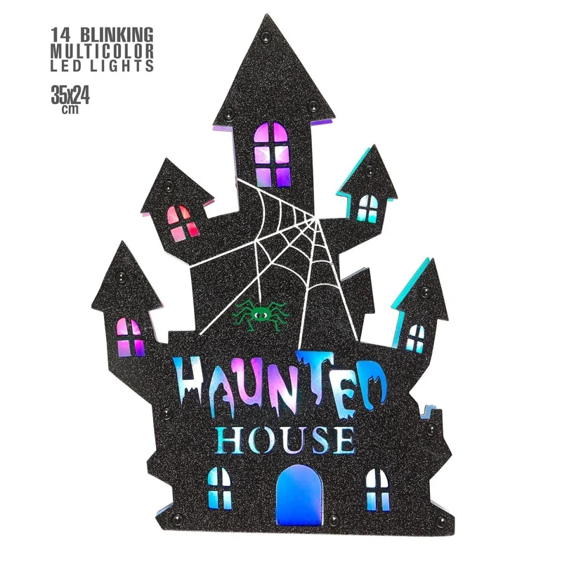 Halloween Türschild Haunted House mit Licht