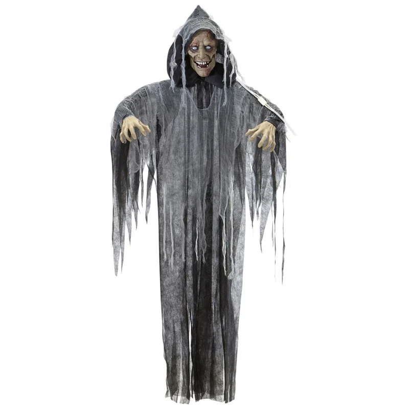 Halloween-Puppe Grauer Zombie mit Sound, Licht und Bewegung