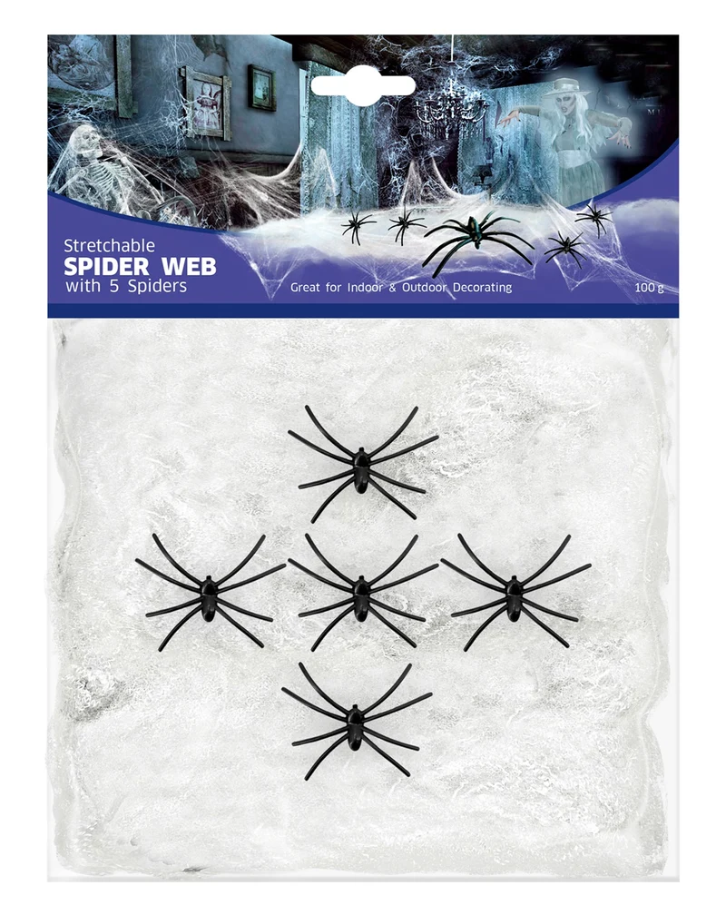 Künstliche Spinnweben mit 5 Spinnen 100 g